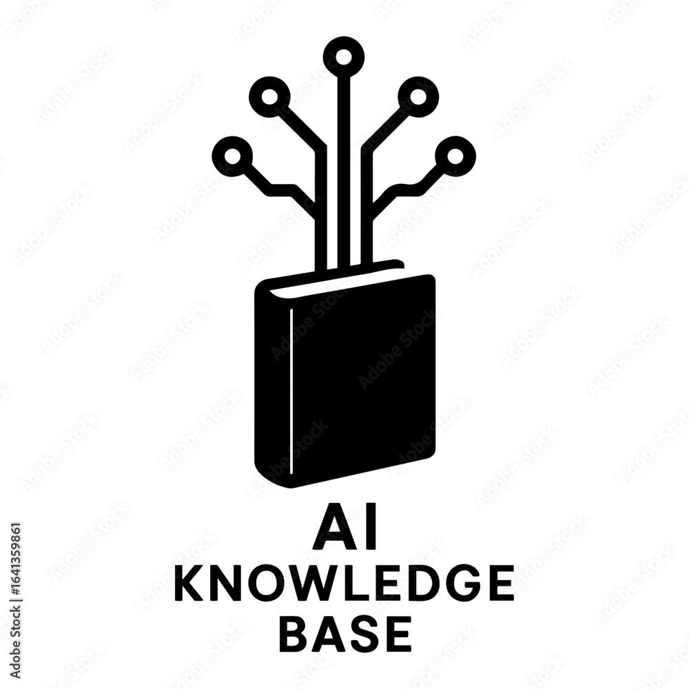 Poster silhouette vector ai icon illustration of a book with a circuit board sprouting from it representing