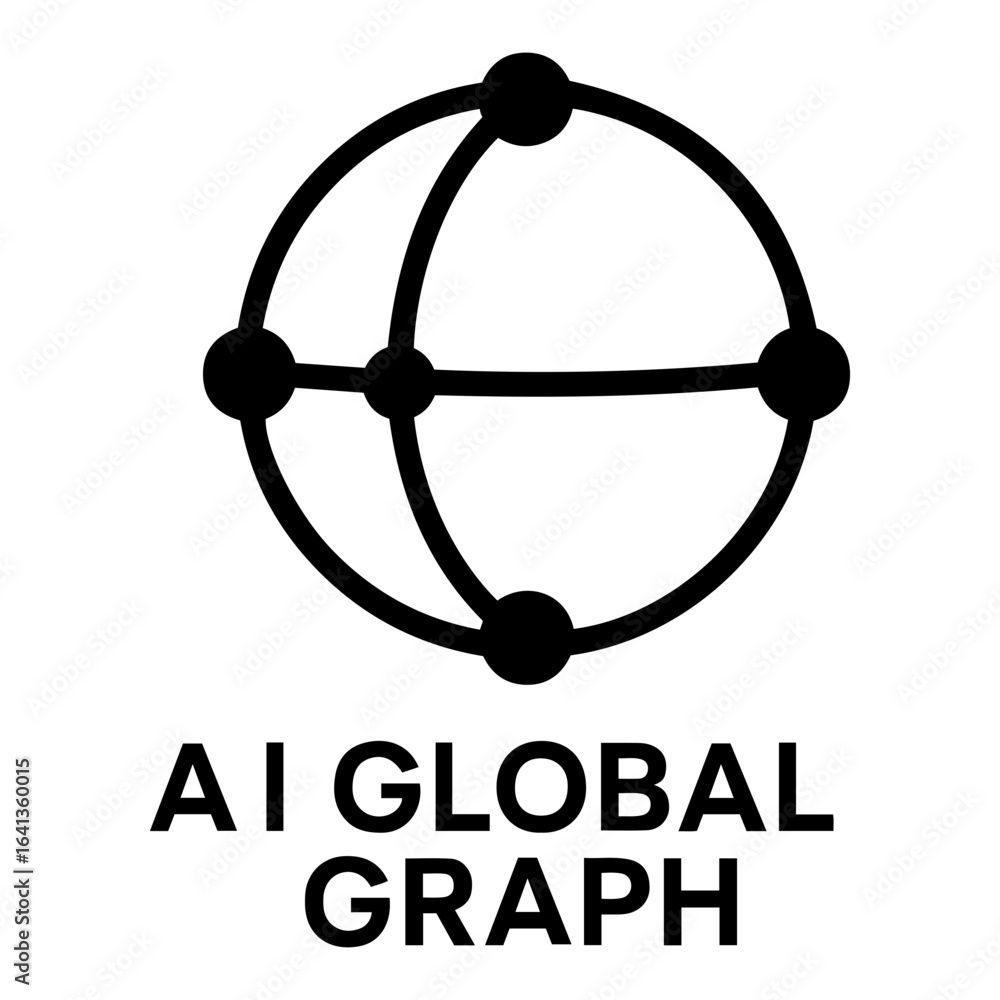 Poster silhouette vector ai icon illustration of a network graph with circular nodes and curved connecting 
