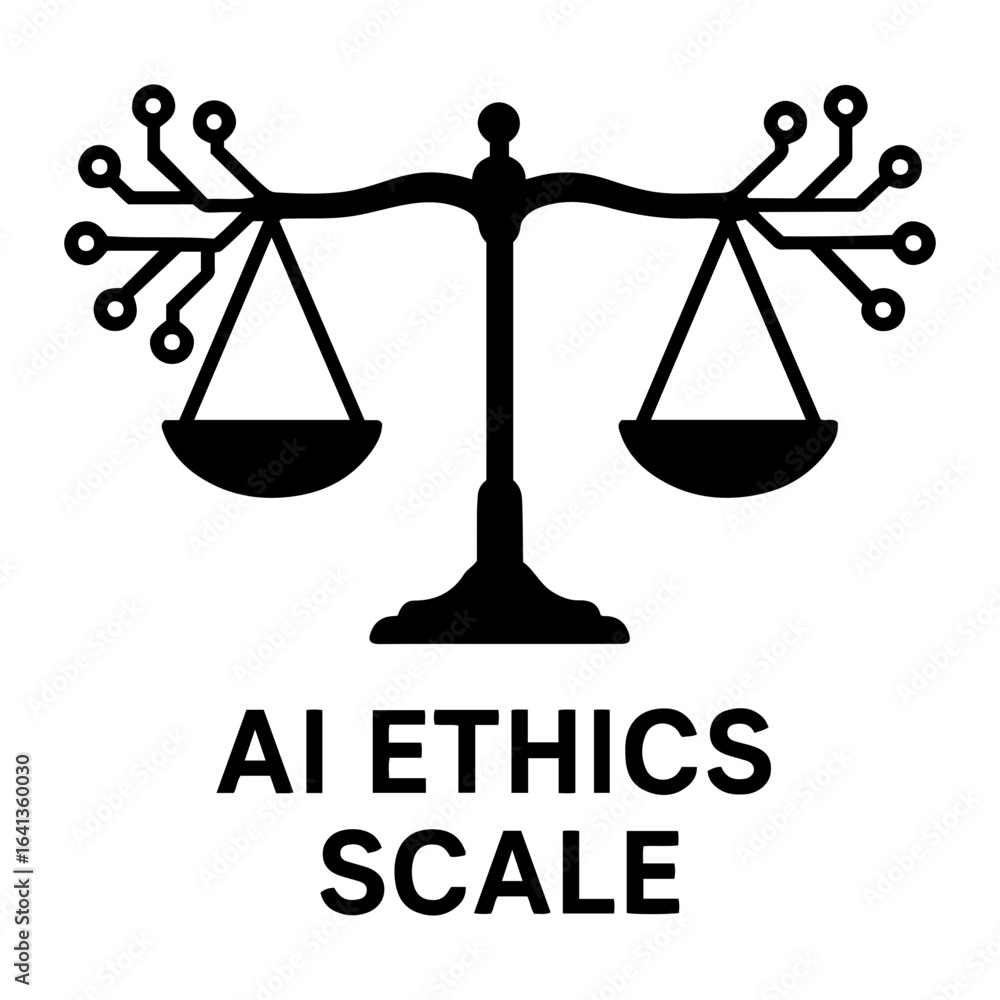Poster silhouette vector ai icon illustration of of a scale with ai connections representing ai ethics and 