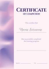 Modern abstract pink certificate design. Elegant and minimalist layout with soft pink tones, perfect for awards, achievements, diplomas, or recognition templates.