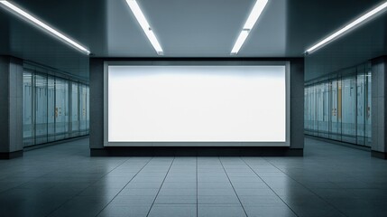 Modern Interior with a Blank Billboard Display for Advertisements and Promotional Content in a Public Space