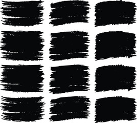 Grunge ink paint vector illustrations set with black splash, texture, and frame elements