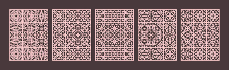 Obraz premium Set of five decorative laser cut panel patterns for screen or wall partition design vector