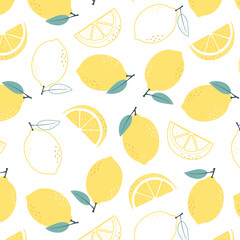 Vintage lemon vector seamless pattern. Vector bright summer print for fabric wallpaper.