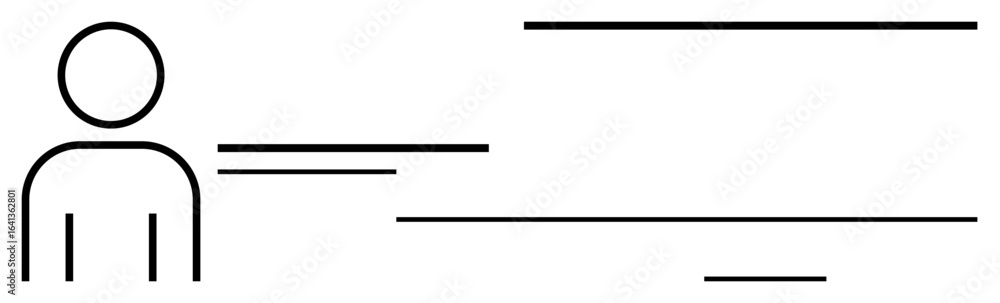 Poster simple outline of a person next to lines symbolizing text or information layout. ideal for identity,