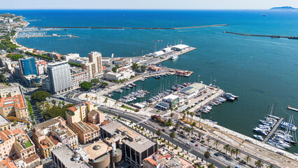 Aerial view of the port of Cagliari, the capital city of Sardinia, an Italian island of the Mediterranean Sea