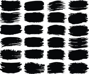 Vector grunge black paint ink splashes, brush strokes, and grungy textures for a decorative art frame design or border element