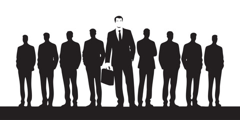 Businessman Leader Standing Out From the Crowd Silhouette
