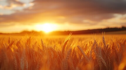 Obraz premium Wheat Field at Sunset Golden Hour Agriculture Landscape