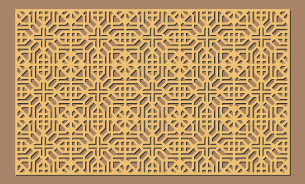 Seamless geometric pattern for laser cutting or cnc routing with intricate interlocking square and octagon shape design vector