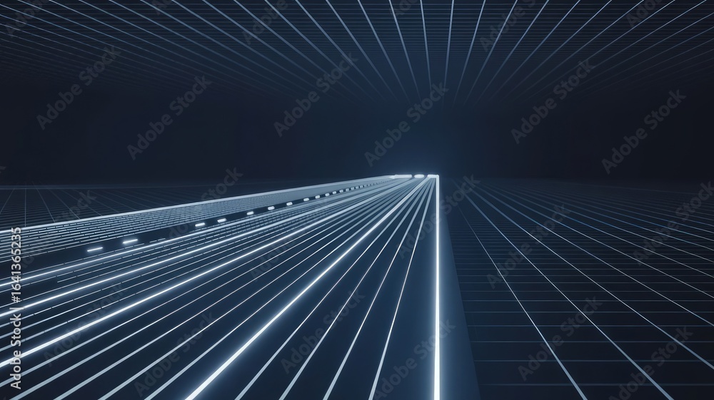 Poster digital highway in the dark: a captivating digital rendering of a long, glowing pathway, leading int