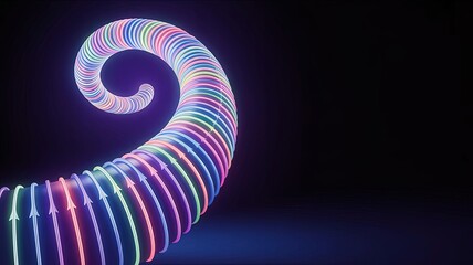 Abstract Spiral of Direction: An abstract representation of swirling energy or data, depicted as a vibrant spiral of arrows, with a futuristic glow against a dark background. 