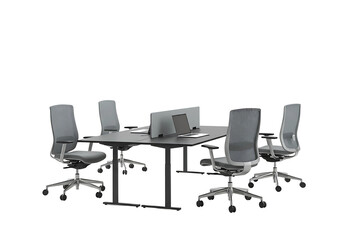Fototapeta premium Modern office conference room table with ergonomic chairs and laptop ready for a business meeting transparent background