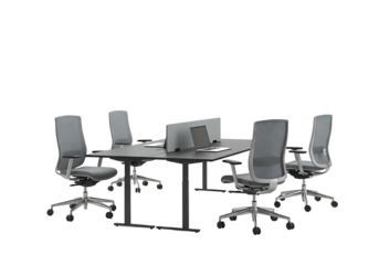 Modern office conference room table with ergonomic chairs and laptop ready for a business meeting transparent background
