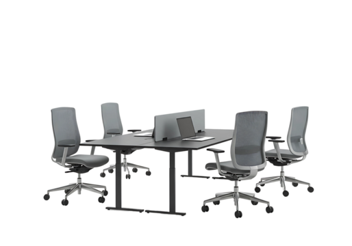 Modern office conference room table with ergonomic chairs and laptop ready for a business meeting transparent background