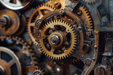 Metallic gears interlock and rotate, showcasing the intricate workings of a complex mechanism