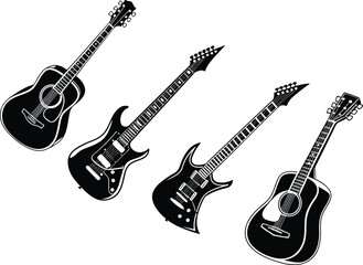 Fototapeta premium Acoustic and Electric Guitars Silhouette Vector Illustration