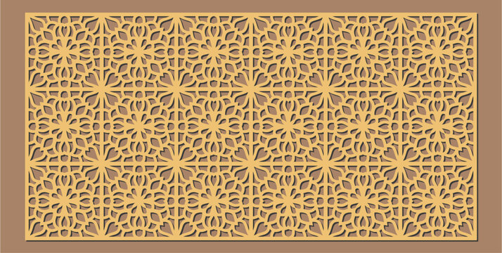 Intricate geometric pattern panel design featuring a repeating star flower motif suitable for laser cutting or cnc routing vector