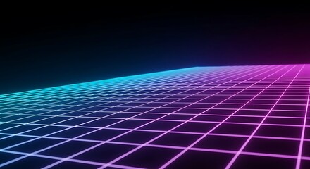 Retrowave grid landscape with vibrant gradient illumination offering a sense of depth and retro