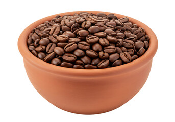 Fototapeta premium Terracotta bowl filled with roasted coffee beans isolated on transparent background