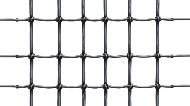 Photorealistic Dark Gray Metal Jail Bars with Three Horizontal Rows isolated on transparent background