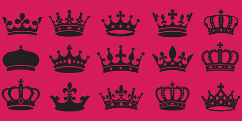 Obraz premium Collection of Fifteen Black Crown Silhouettes on Pink