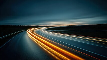 Night Road with Light Trails: Long Exposure Photography of Highway at Dusk