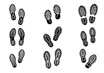 Pair of running shoe prints silhouette vector Set