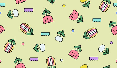 Abstract background with leaves and flowers. Seamless pattern with nature design elements