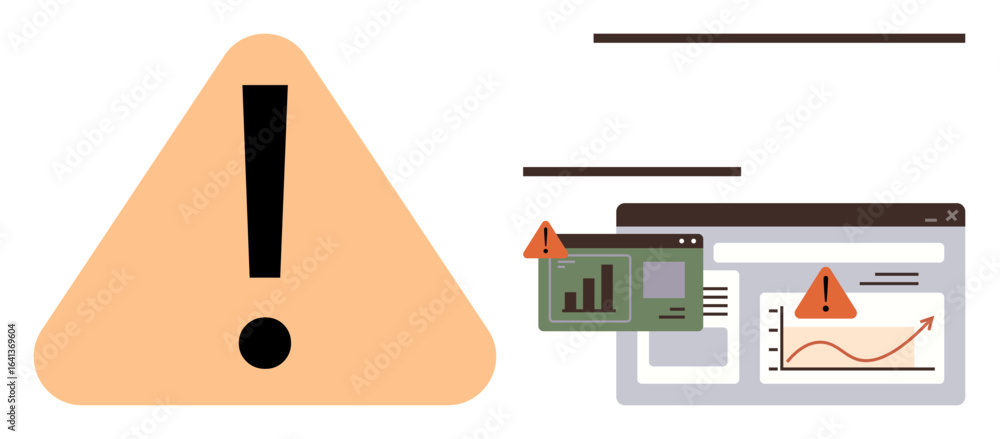 Aufkleber large exclamation mark caution sign alongside digital dashboards with error notifications. ideal for