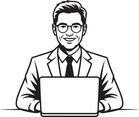 Smiling man wearing glasses and suit with laptop vector