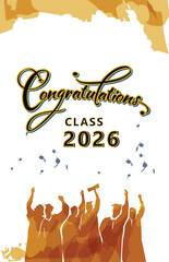 Graduation silhouettes with congratulations typography in a watercolor style