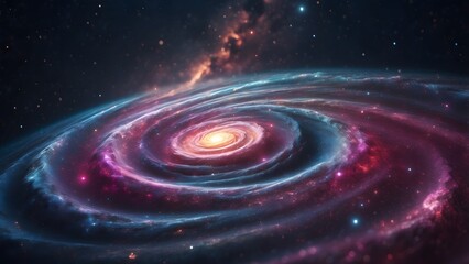 A faintly glowing spiral galaxy spinning in isolation.Cinematic theme, HDR, Vibrant