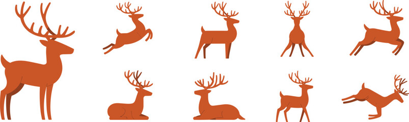 Deer silhouette vector set, wild animal illustration, stag in motion, reindeer collection, forest creature icon, woodland wildlife design © Design_Pro