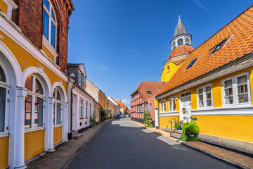 Charming Village Street With Colorful Buildings and Vibrant Architecture, Faaborg, Denmark