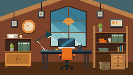 cozy loft office warm wood metal accents