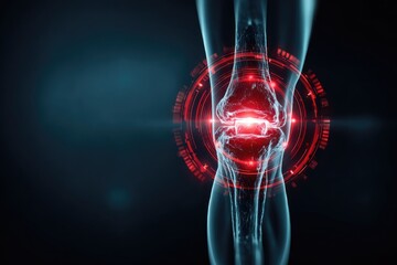 Knee joint, highlighted in red,  digital medical visualization