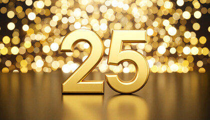 Glowing Golden Number 25 Celebration