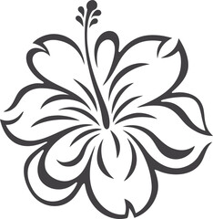 Hand drawn hibiscus flower vector icon illustration, simple black and white line art, minimalist tropical floral symbol, clean decorative design for nature, botanical, and summer projects