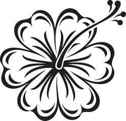 Hand drawn hibiscus flower vector icon illustration, simple black and white line art, minimalist tropical floral symbol, clean decorative design for nature, botanical, and summer projects