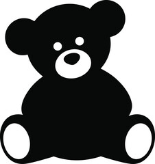 Teddy bear silhouette vector, cute sitting bear clipart, black outline plush toy, nursery wall art, cartoon animal design, minimalist baby room decor.