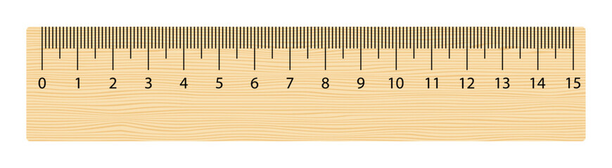 Realistic wooden ruler 15 centimeters