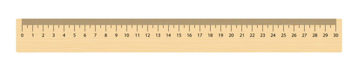 Realistic wooden ruler 30 centimeters