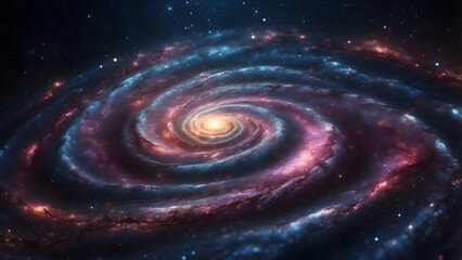 A faintly glowing spiral galaxy spinning in isolation.Cinematic theme, HDR, Vibrant