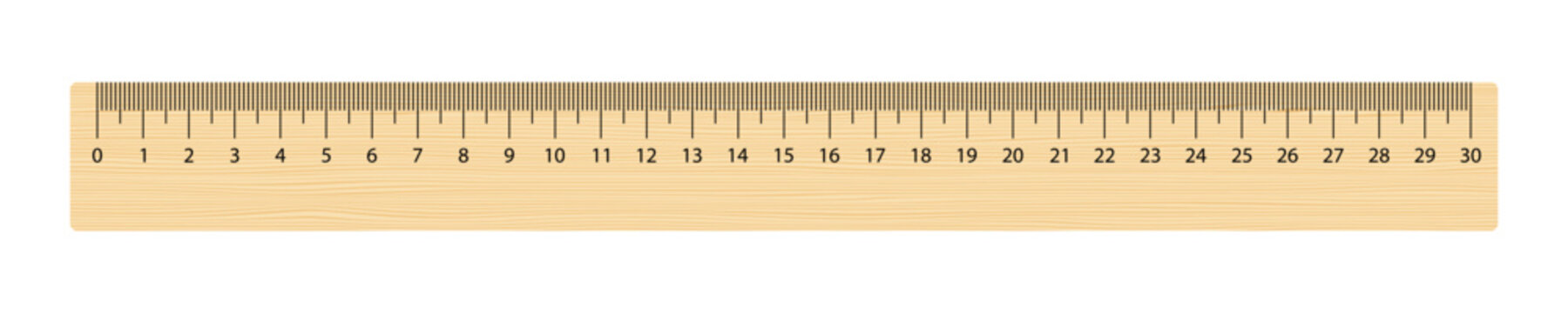 Realistic wooden ruler 30 centimeters