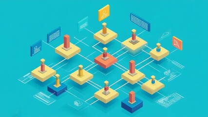 Isometric network connecting data blocks and representing global communication and information technology - Powered by Adobe