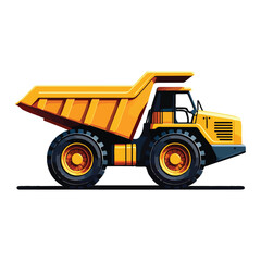 Obraz premium Colorful cartoon-style illustration of a large yellow dump truck, shown in side view