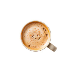 Obraz premium Coffee cup top view, foamy and frothy, warm drink, on transparent background 