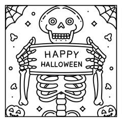 Halloween Vibes Coloring Page – Spooky and Cute Halloween-Themed Printable for Adults and Kids, Haunted House, Pumpkins, Ghosts, and Bats Line Art