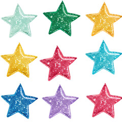 Obraz premium Colorful glitter stars, party decoration, seamless pattern, festive background, craft supply